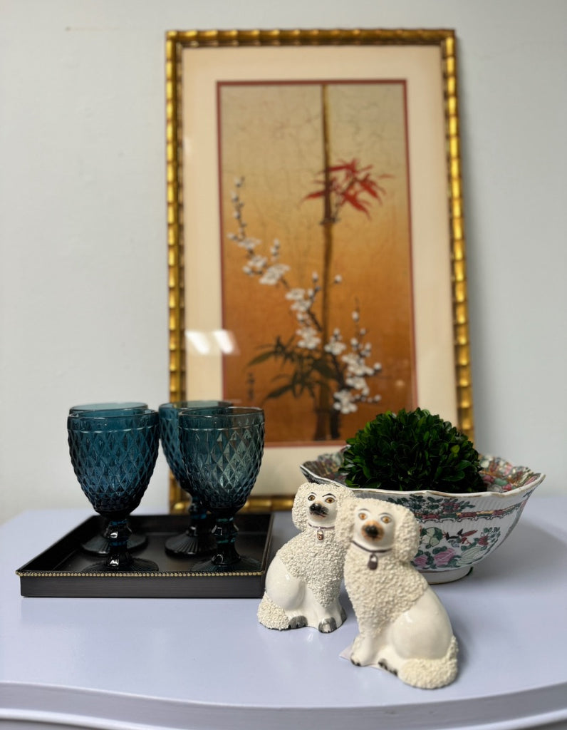 White Flower on Silk- Bamboo Frame - HD Marigold