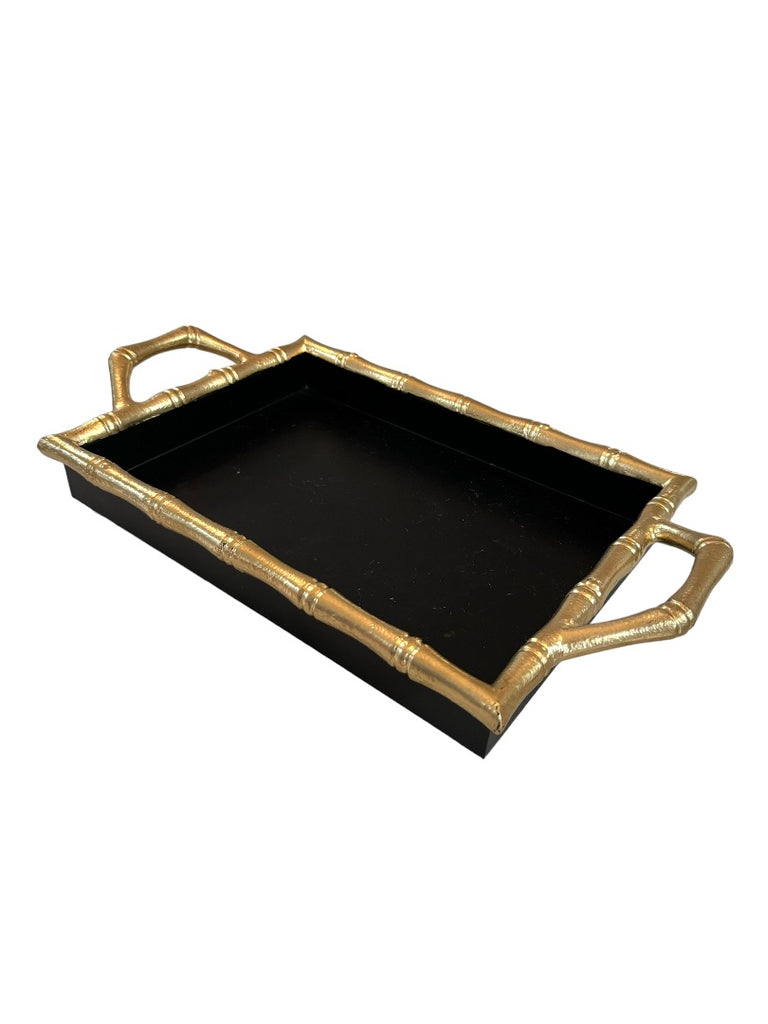 Metal Handled Bamboo Tray- Black - HD Marigold