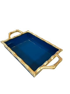 Blue Tray with Gold Bamboo border & Handles - HD Marigold